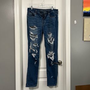 American Eagle Tomgirl Medium Wash Ripped Jeans - 10 XLong